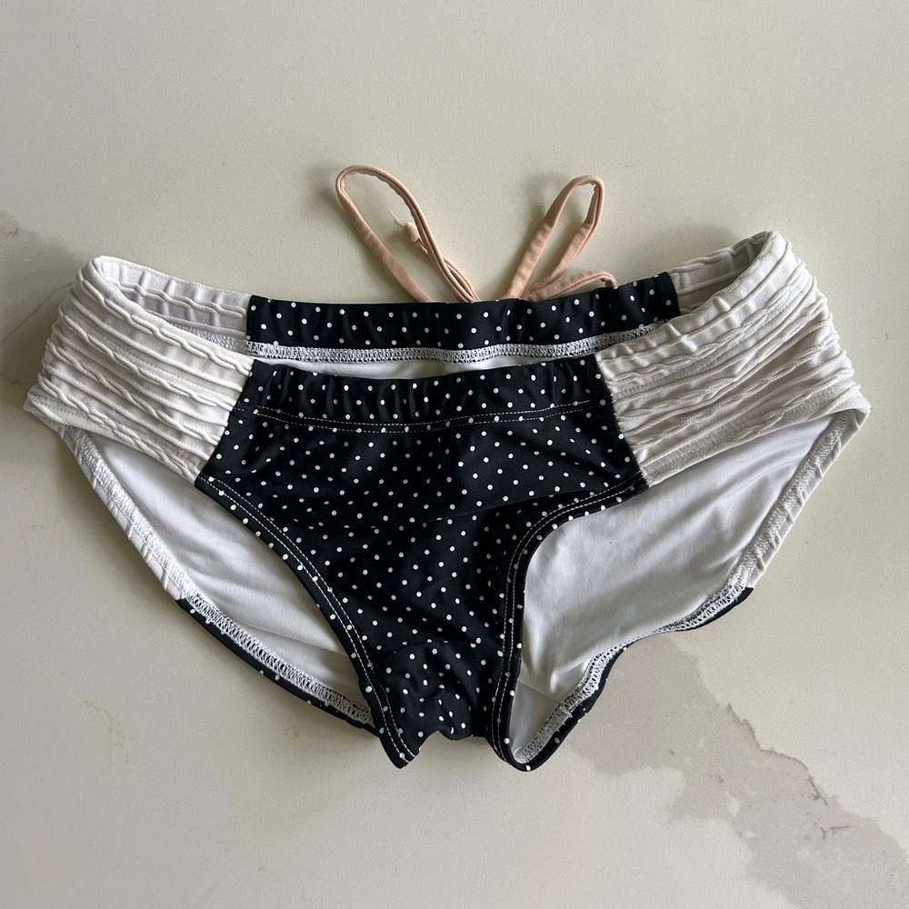Seea Black and White Polka Dot Bikini Bottom